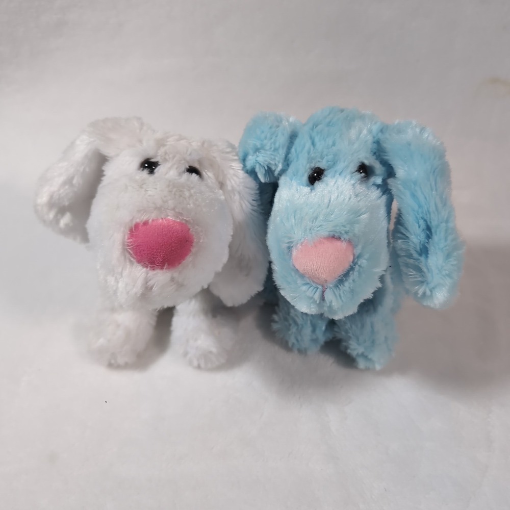 2 Dan Dee Collector's Choice Plush Puppy Dog White Blue Pink Nose Floppy Ears 14